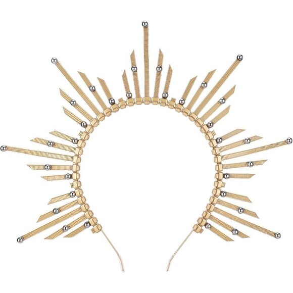 Sunburst Goddess Halo Crown Gold Pearl Headpiece Renaissance Costume Woman